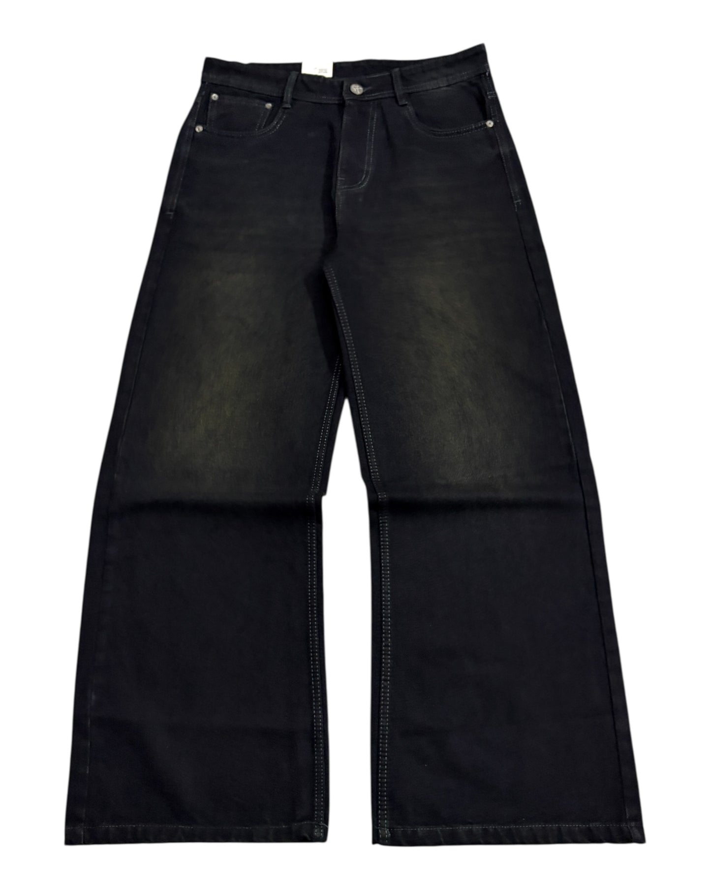 Black Burnt Wash Wide Fit Jeans