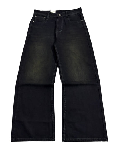 Black Burnt Wash Wide Fit Jeans