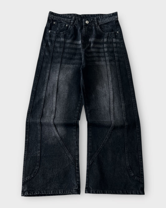 Dark Panelled Baggy Wide Leg Denim