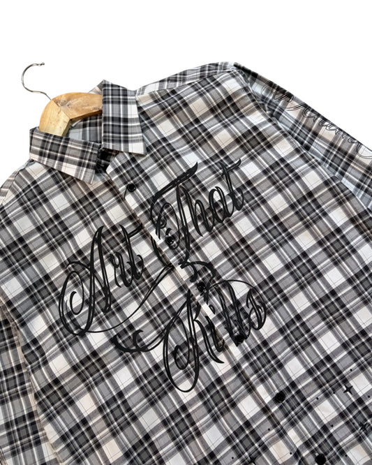“Art That Kills” Check Cotton Boxy Shirt - White