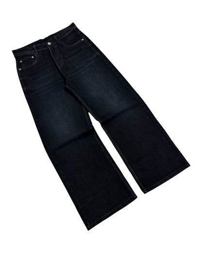 Dark Black Faded Wide Fit Jeans