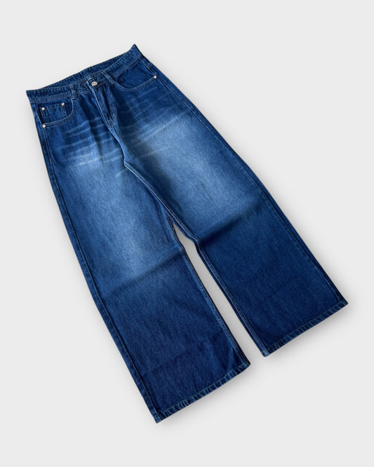 Deep Ocean Blue Fade Baggy Wide Fit Denim