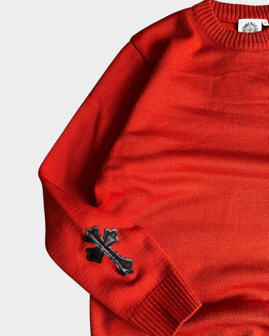 CH Leather Cross Patch Sweater - Rust Red