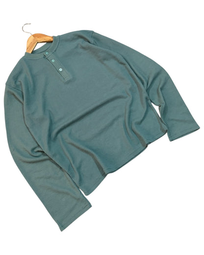 *Best Seller* Henley Boxy Waffle Tee - Green