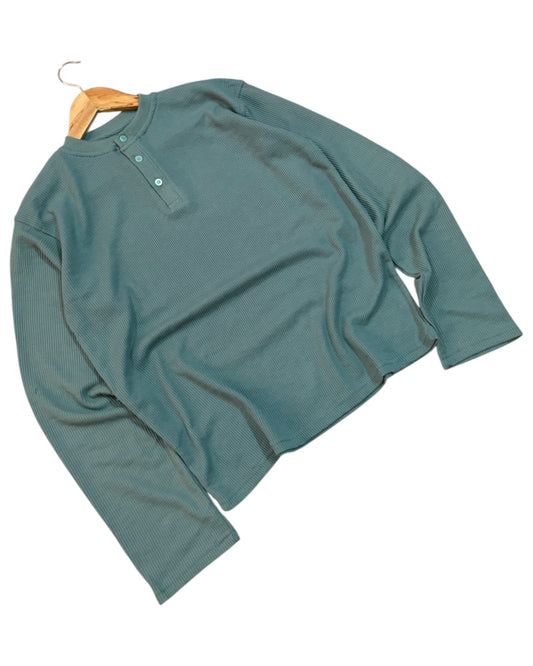 *Best Seller* Henley Boxy Waffle Tee - Green