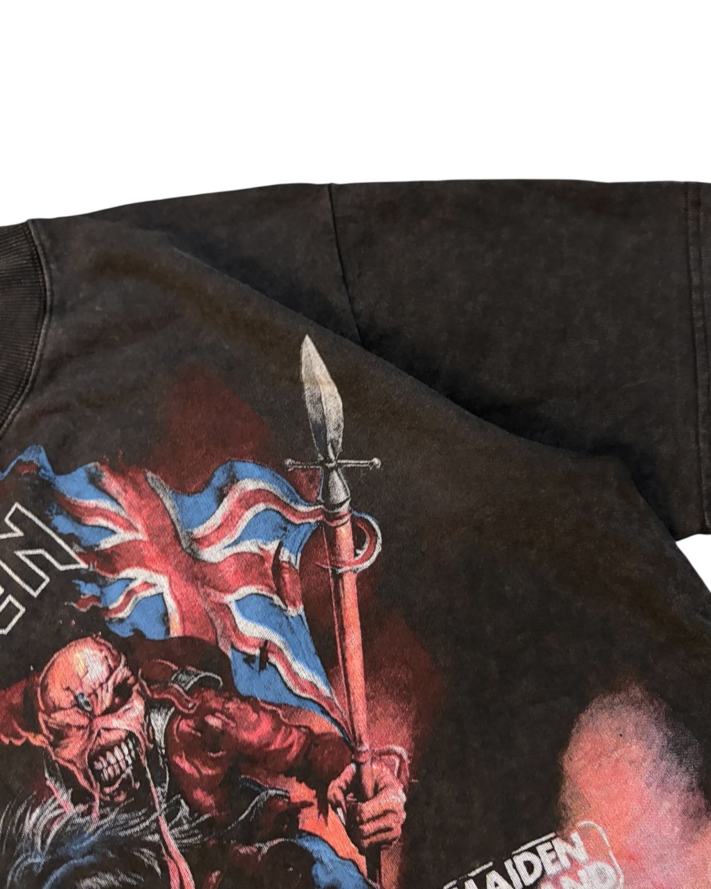 Boxy Fit Half Sleeve T-shirt - Iron Maiden Acid Wash