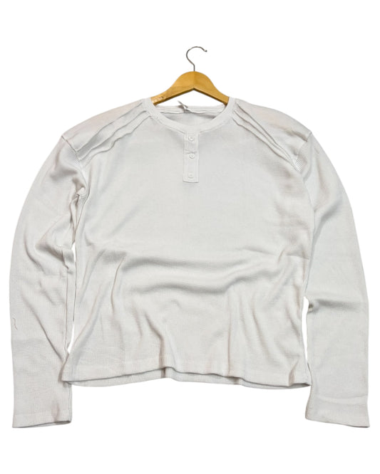 Triple Stitch Waffle Henley – White