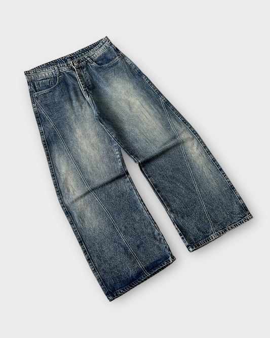 Vintage Wash Baggy Wide Leg Jeans