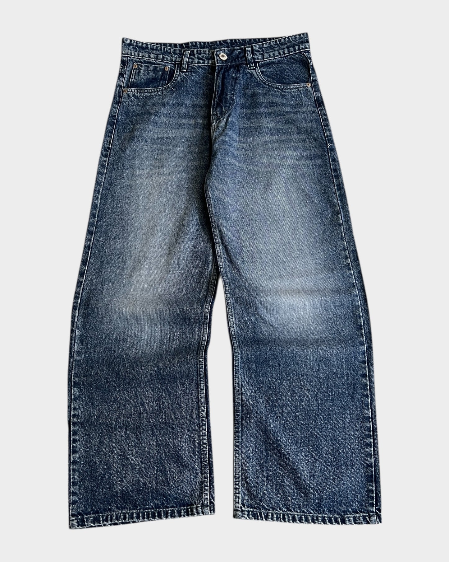 Blue Vintage Faded Baggy Wide Denim