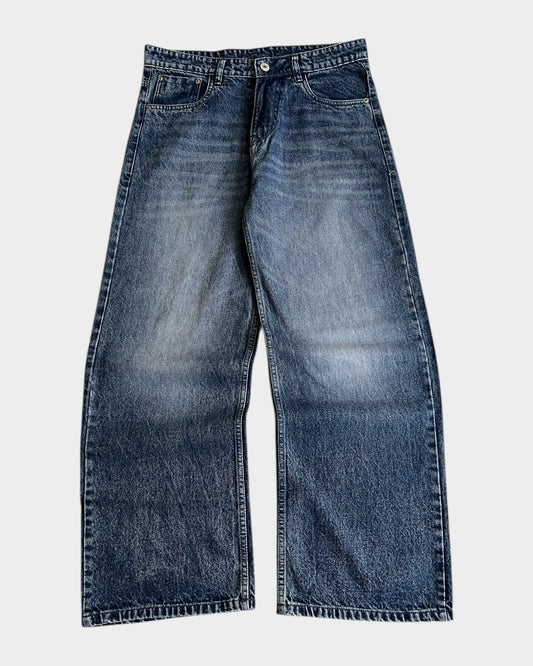 Blue Vintage Faded Baggy Wide Denim