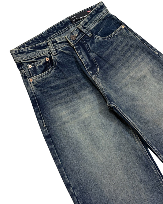 Faded Vintage Blue Baggy Wide Fit Jeans