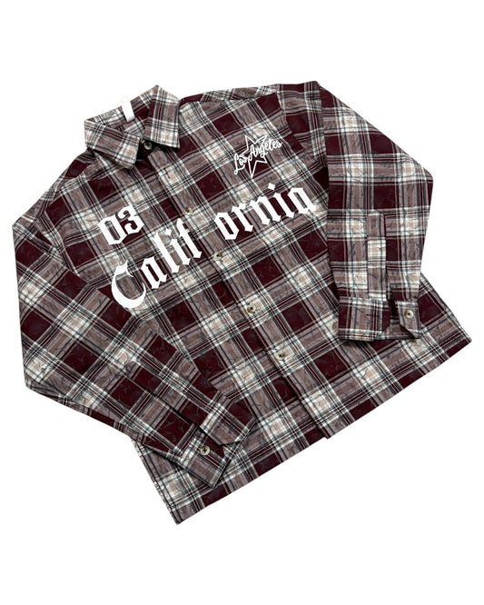 Dusty Check Boxy Shirt - Maroon