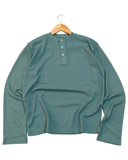*Best Seller* Henley Boxy Waffle Tee - Green