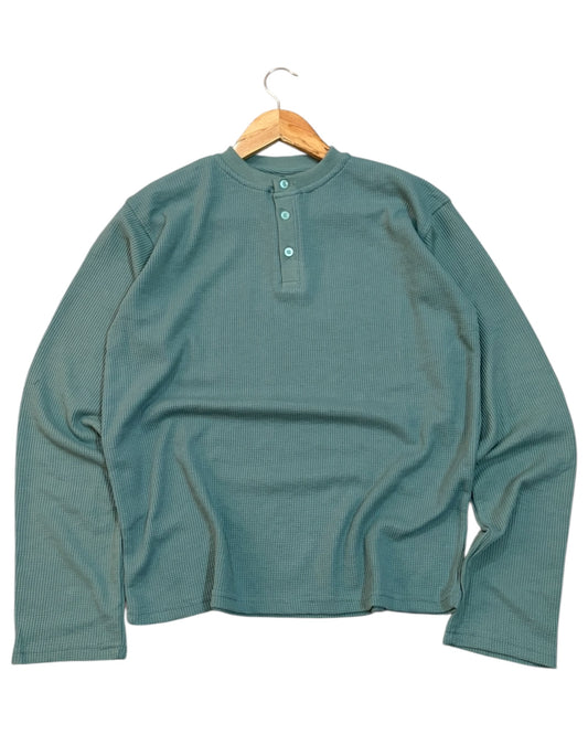 *Best Seller* Henley Boxy Waffle Tee - Green