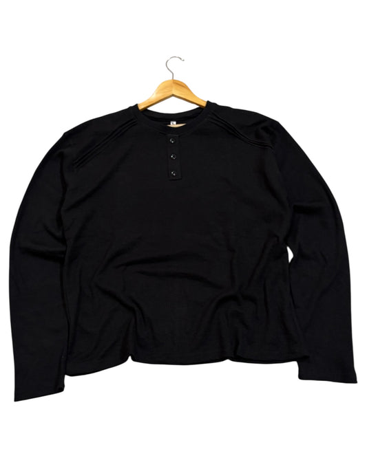 Triple Stitch Waffle Henley – Black