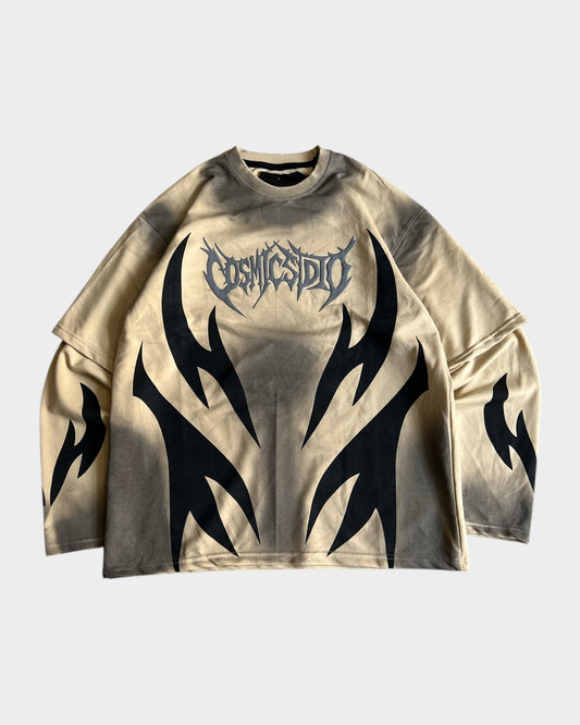 Cosmic Flame Long Sleeve Tshirt - Beige