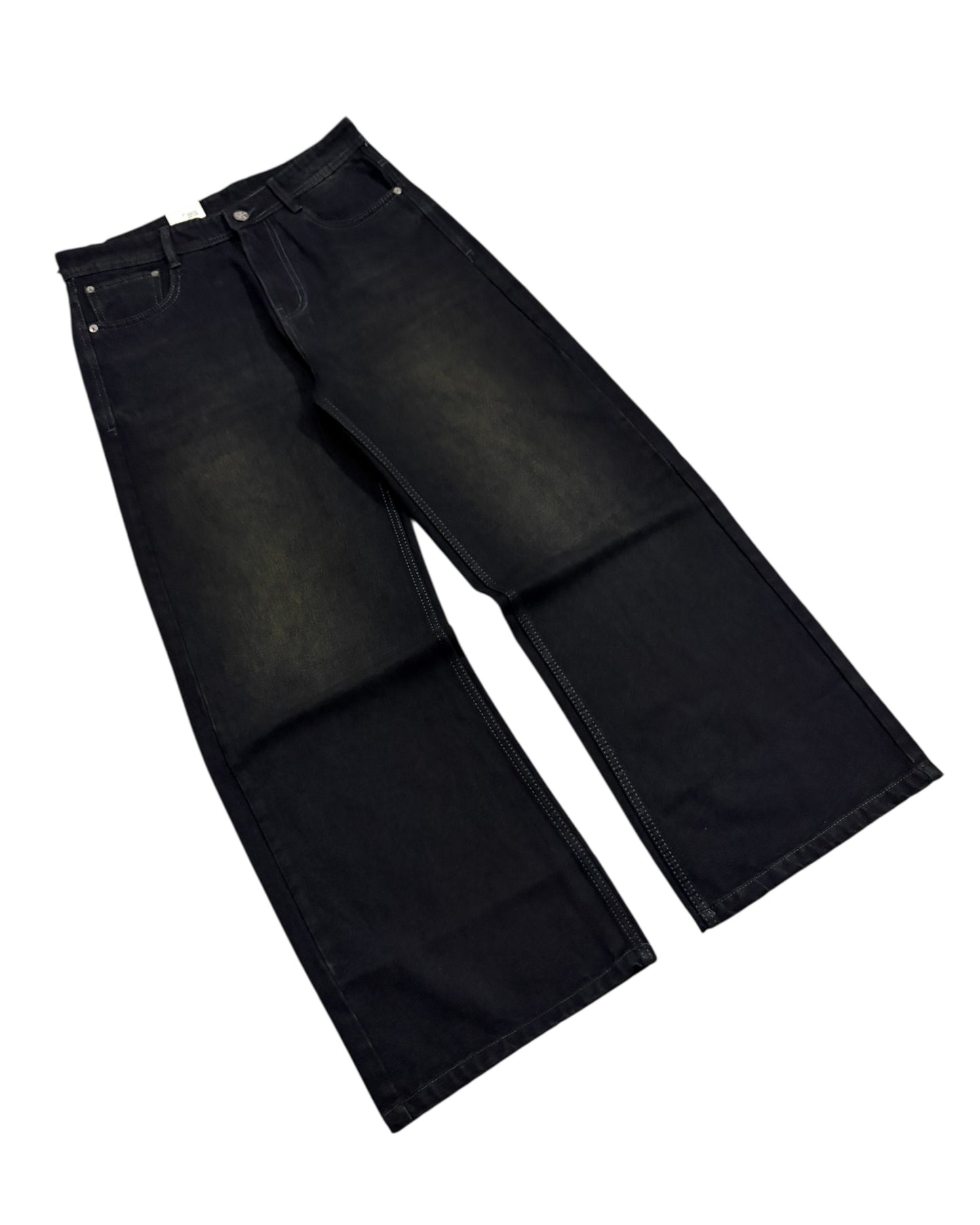 Black Burnt Wash Wide Fit Jeans