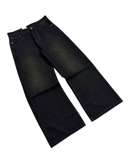 Black Burnt Wash Wide Fit Jeans