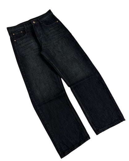 Black Dusty Wash Straight Wide Fit Denim
