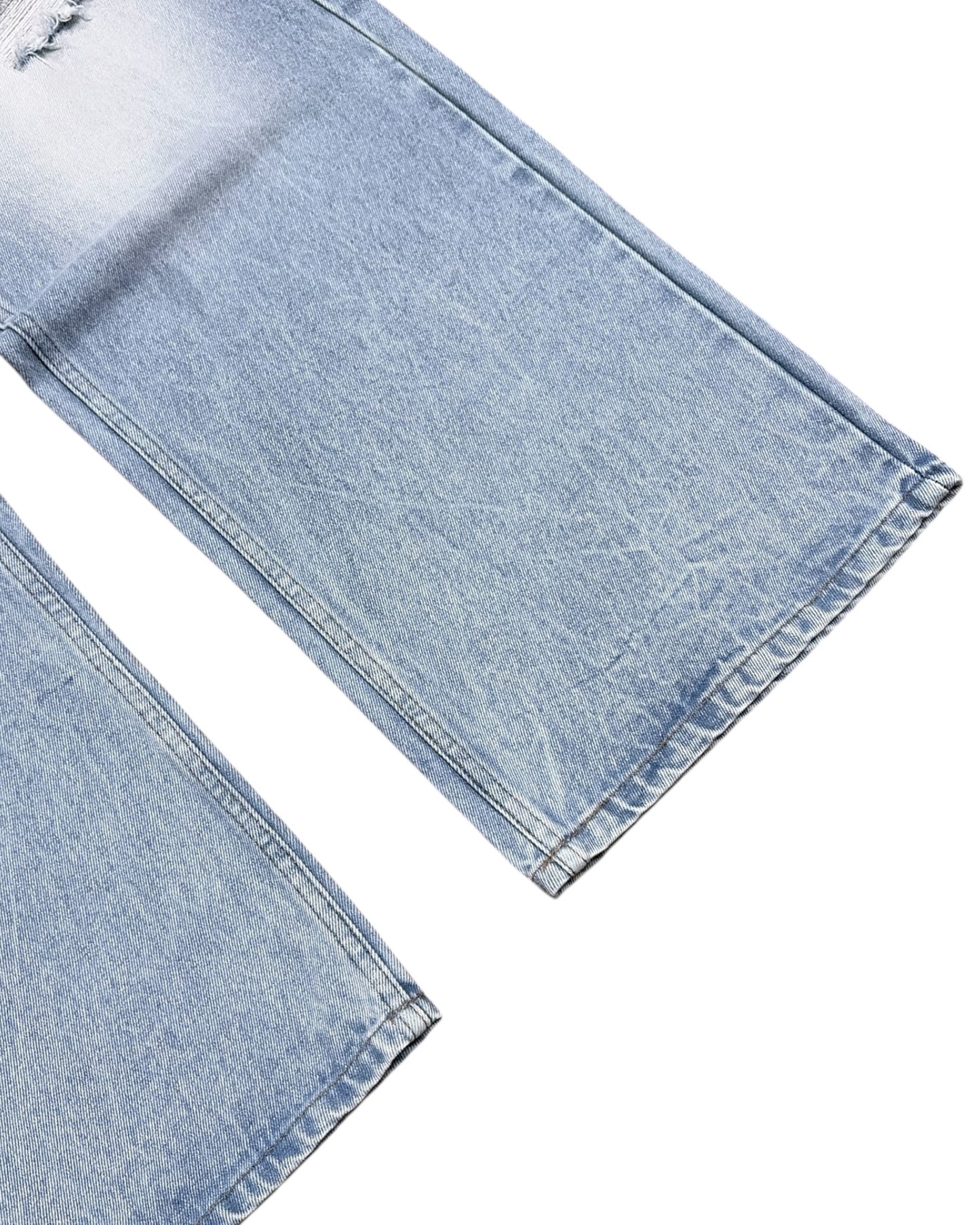 Light Blue Distressed Wide Fit Jeans
