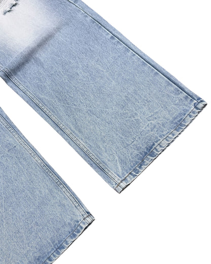 Light Blue Distressed Wide Fit Jeans