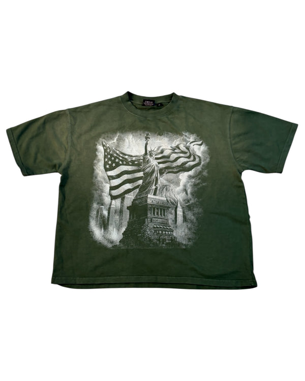 Boxy Fit Half Sleeve T-shirt - Green Sun Fade