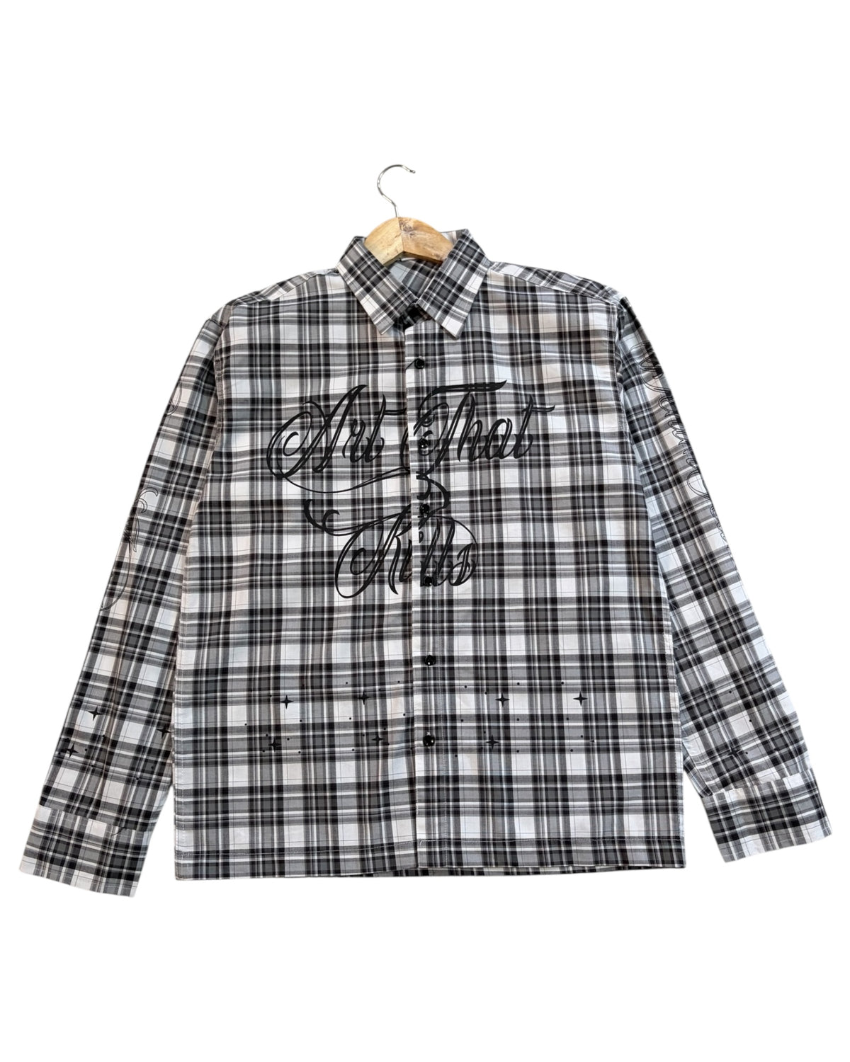 “Art That Kills” Check Cotton Boxy Shirt - White