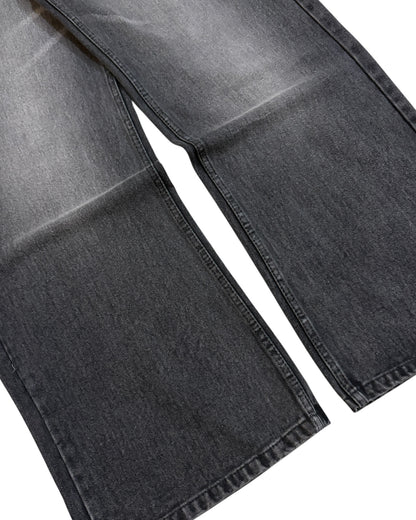 Black Whisker Wash Wide Fit Jeans