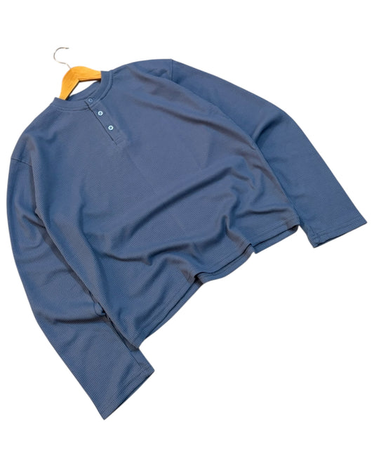 *Best Seller* Henley Boxy Waffle Tee - Blue
