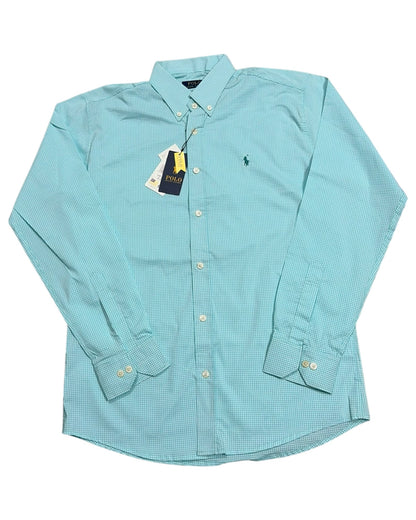 Micro-check Cotton Shirt - Sea Green