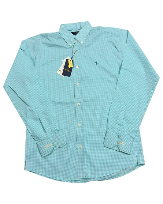 Micro-check Cotton Shirt - Sea Green