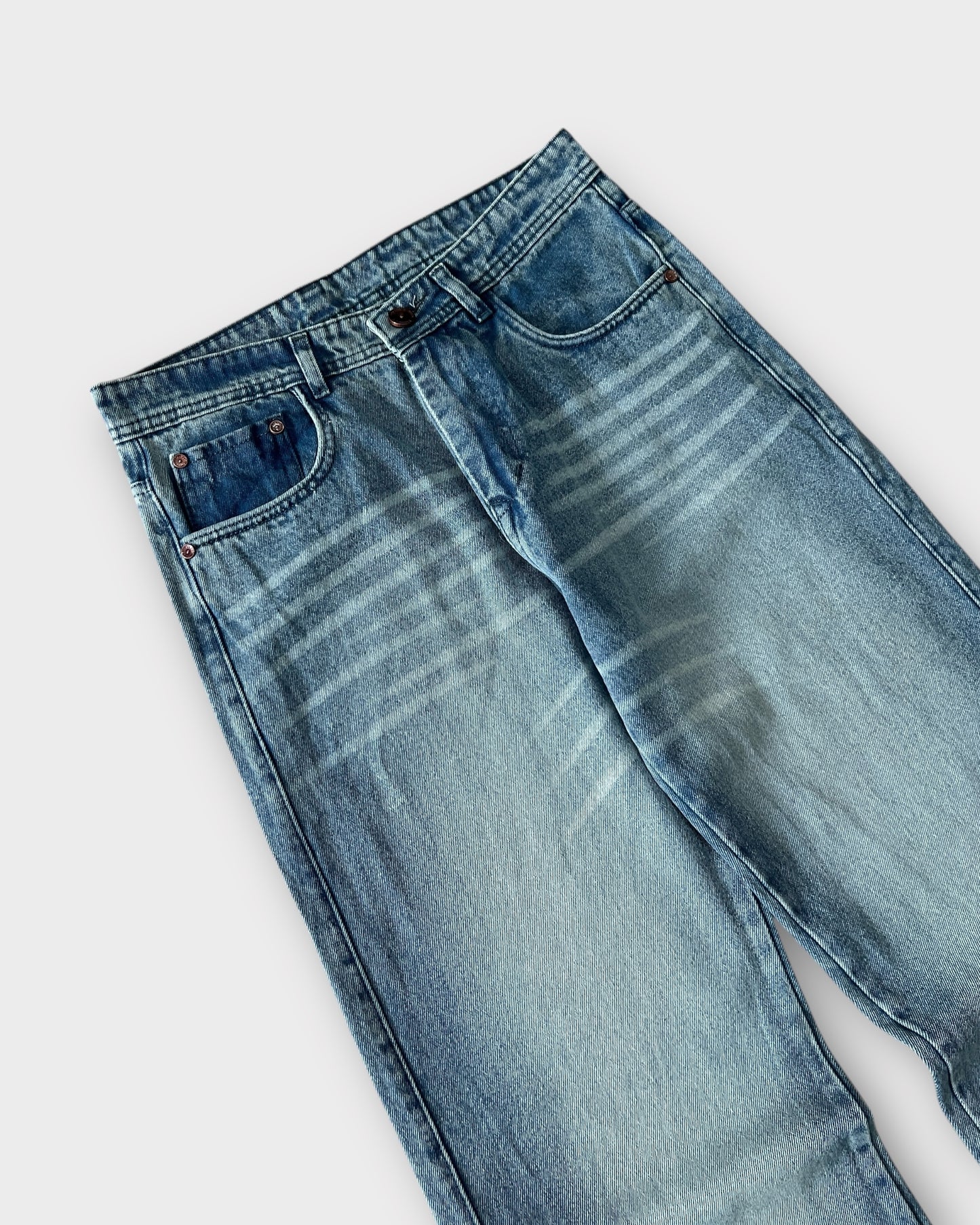 Light Sky Blue Fade Relaxed Straight Fit Denim