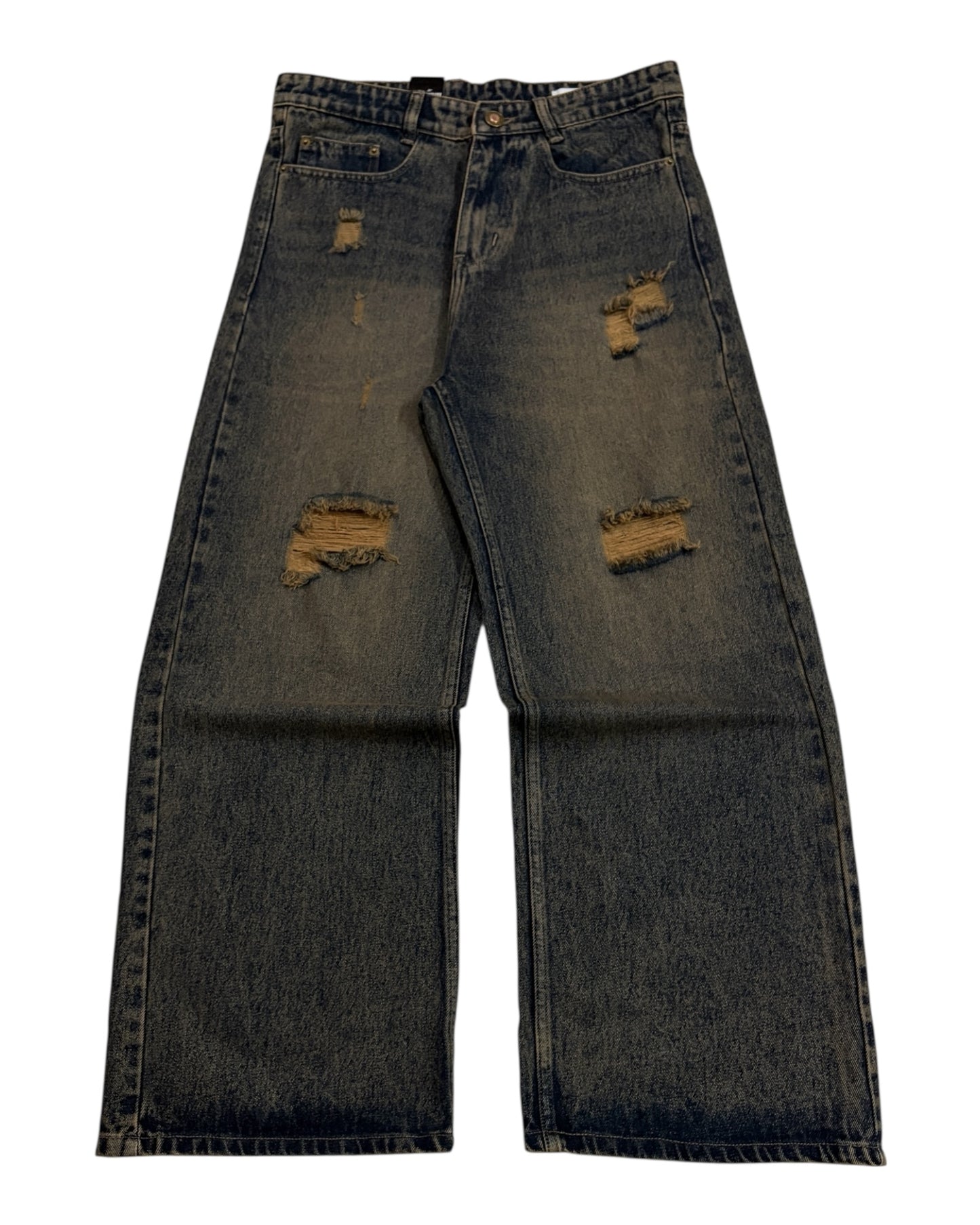 Muddy Wash Distressed Wide Fit Jeans