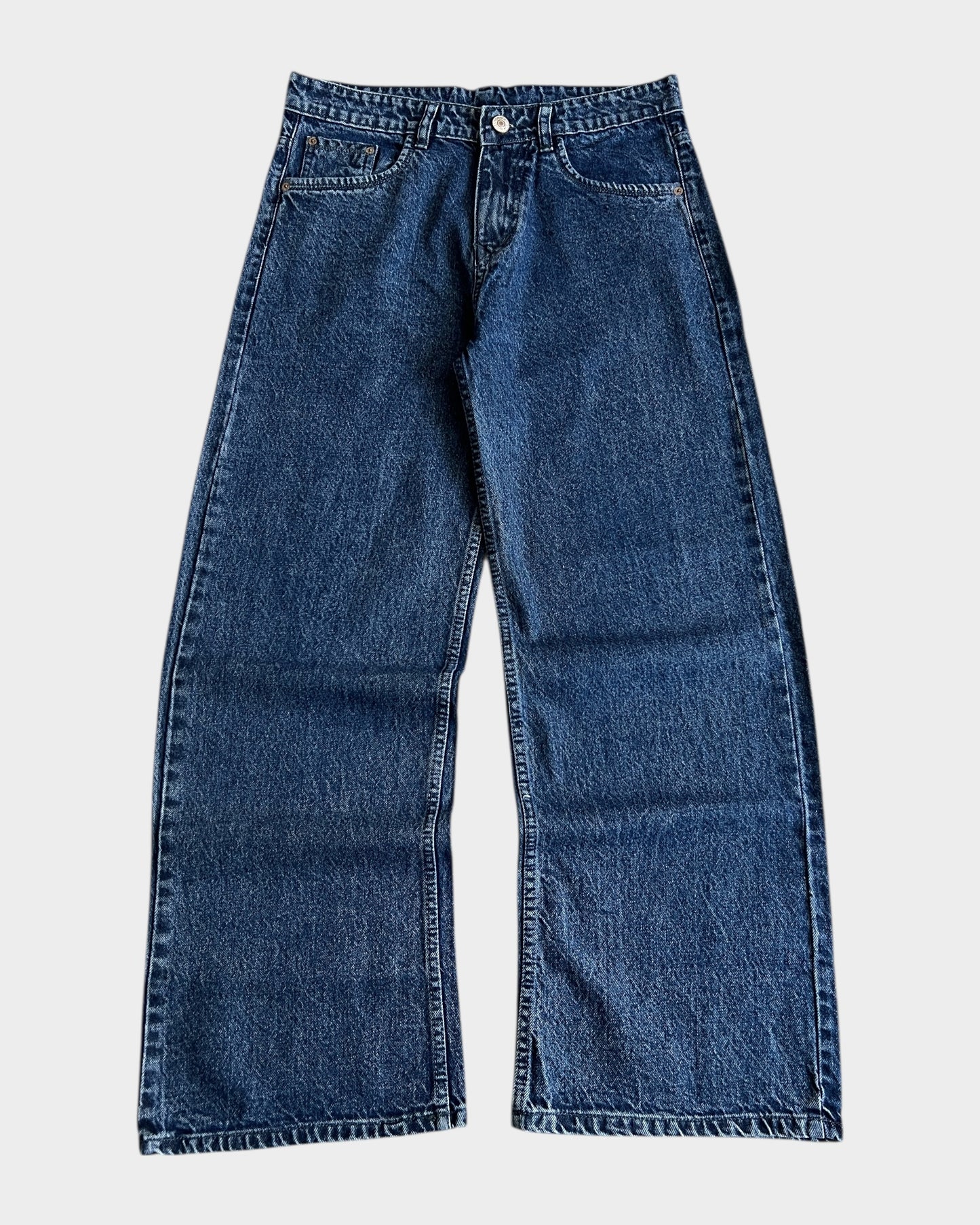 90s Retro Dark Blue Stone Wash Baggy Wide Denim