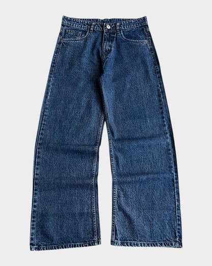 90s Retro Dark Blue Stone Wash Baggy Wide Denim