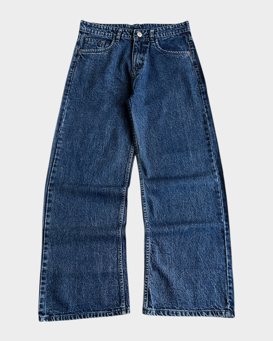 90s Retro Dark Blue Stone Wash Baggy Wide Denim