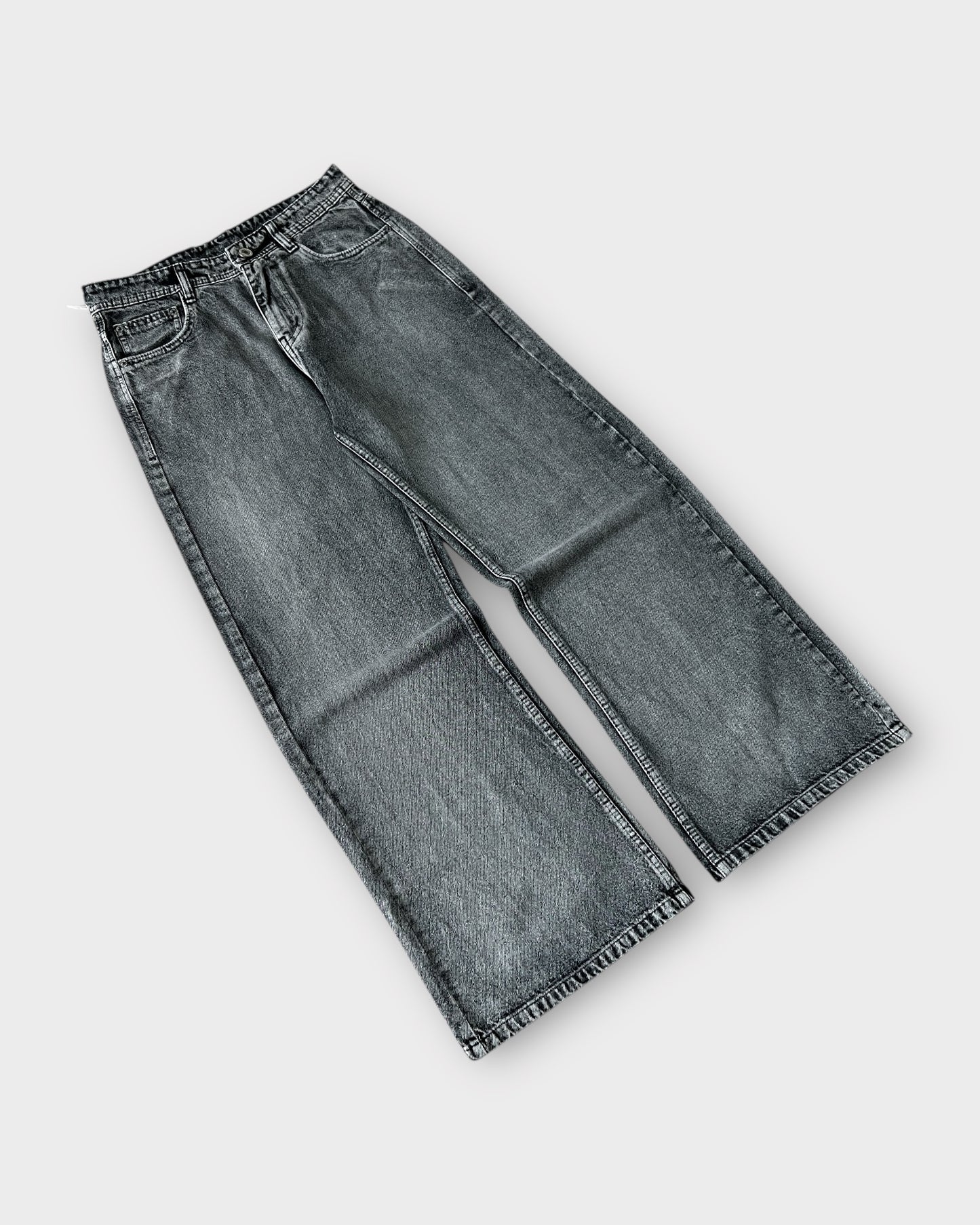 Charcoal Grey Vintage Wash Baggy Wide Leg Jeans