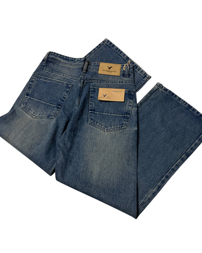 Dusty Vintage Blue Faded Wide Fit Jeans