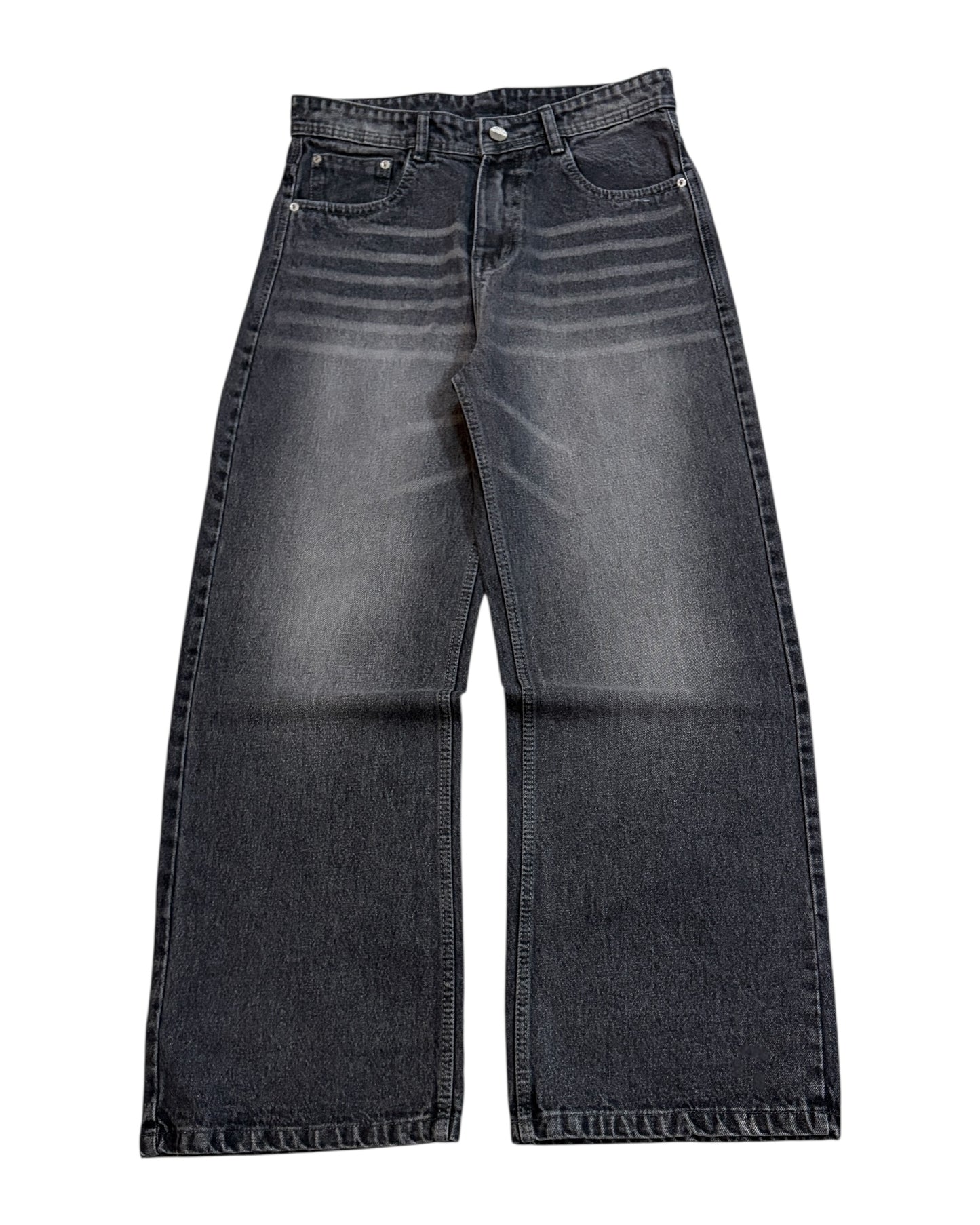 Grey Whisker Wash Wide Fit Jeans