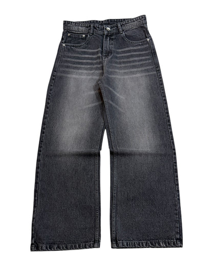 Grey Whisker Wash Wide Fit Jeans