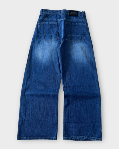 Deep Ocean Blue Fade Baggy Wide Fit Denim