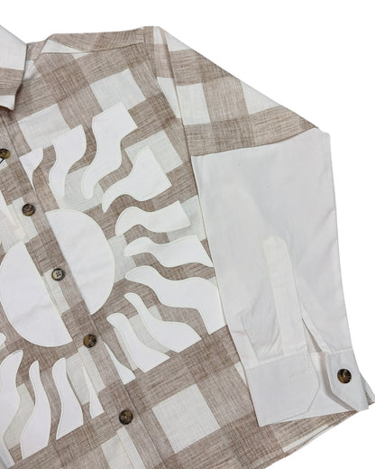 Solar Grid Boxy Fit Shirt  - Brown