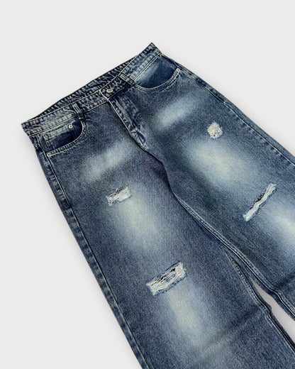 Distressed Indigo Wide Leg Baggy Jeans