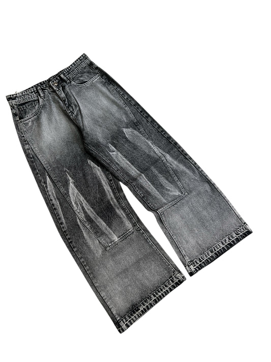 Acid Grey Panel Baggy Wide Denim
