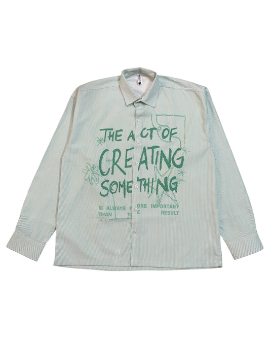 Striped Boxy Pure Cotton Shirt - Green