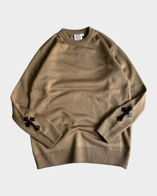 CH Leather Cross Patch Sweater - Light Brown