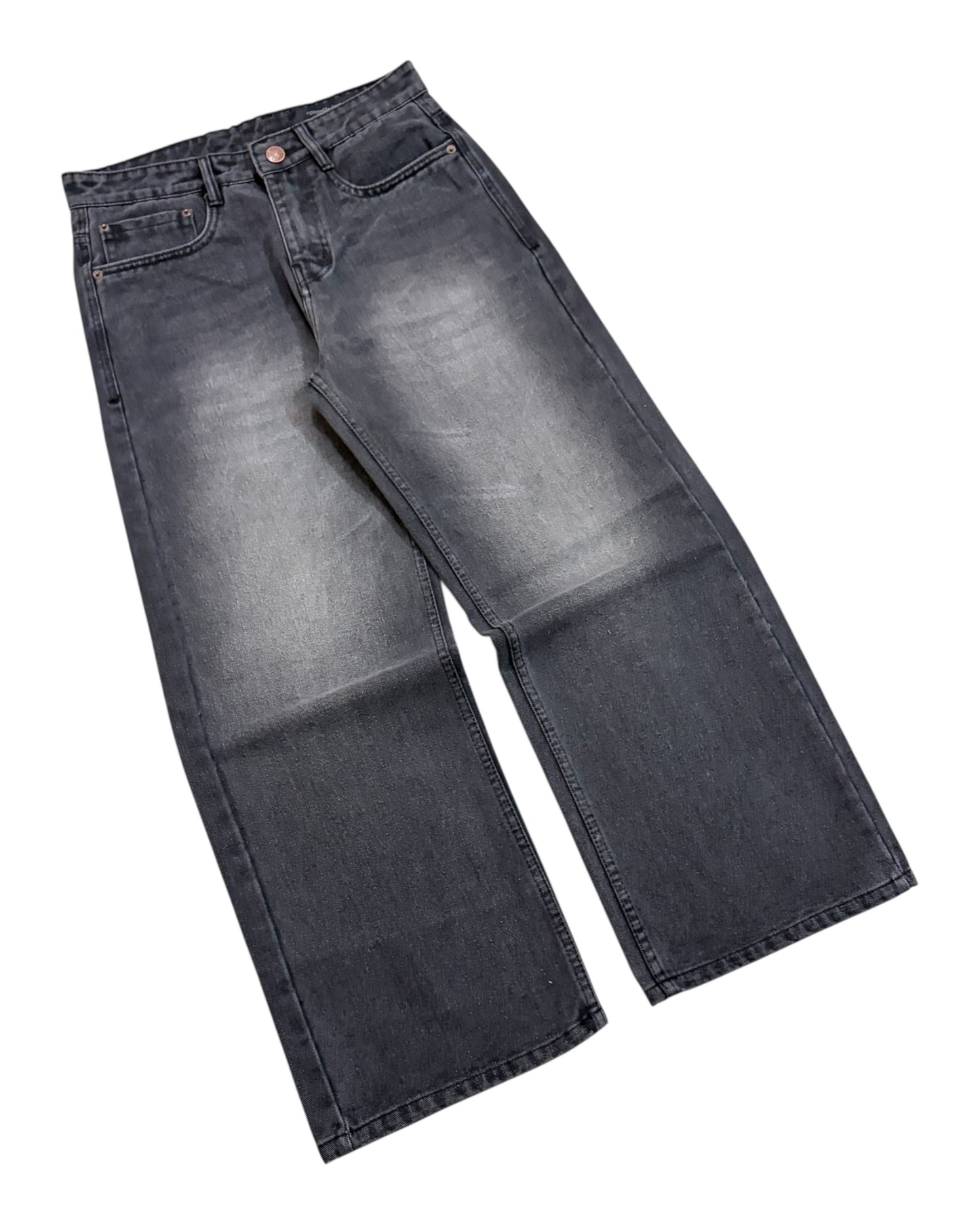 Grey Faded Straight Wide Fit Jeans