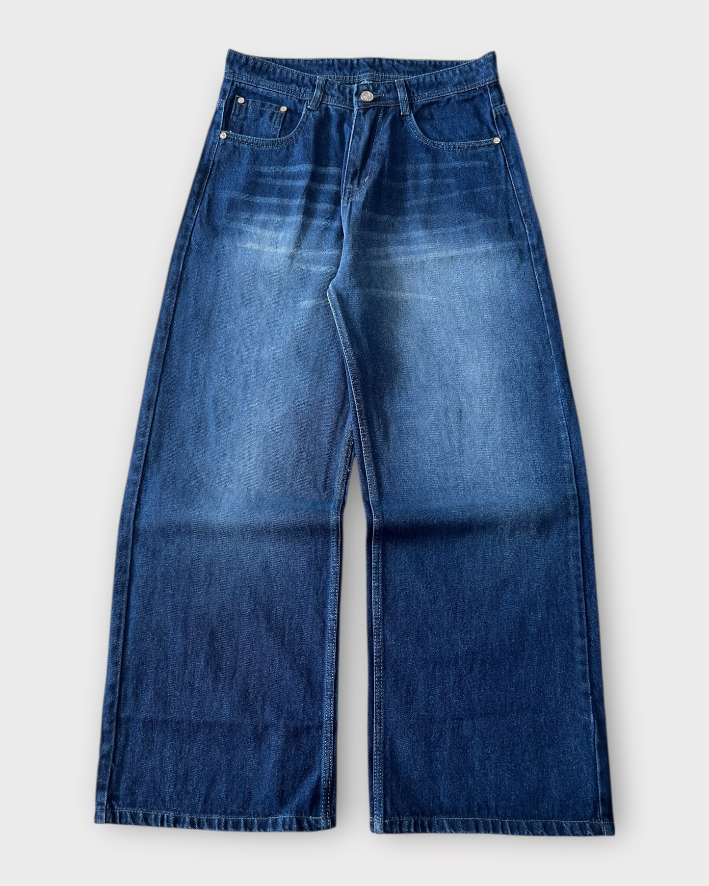 Deep Ocean Blue Fade Baggy Wide Fit Denim