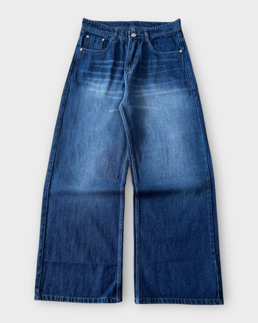 Deep Ocean Blue Fade Baggy Wide Fit Denim