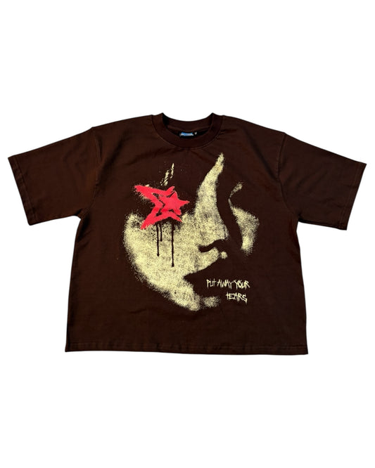 Boxy Fit Half Sleeve T-shirt - Tears Brown